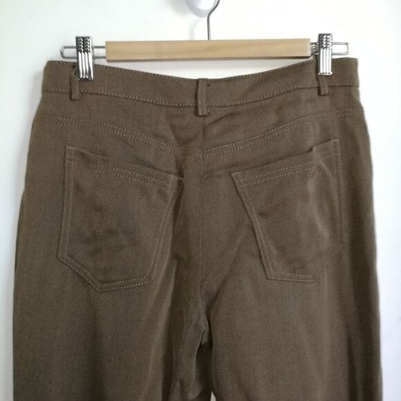 𝅺AKRIS Dark Beige / Green Wool Straigth Classic Trouser Pants Size Large - Picture 7 of 12
